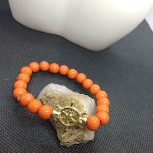 Sailor ship‎ wheel orange beaded bracelet nautical